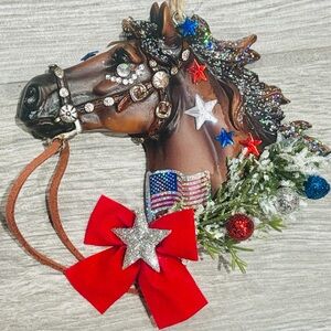 Holiday Horses: “Freedom” design. Decorated Christmas/holiday  horse ornament